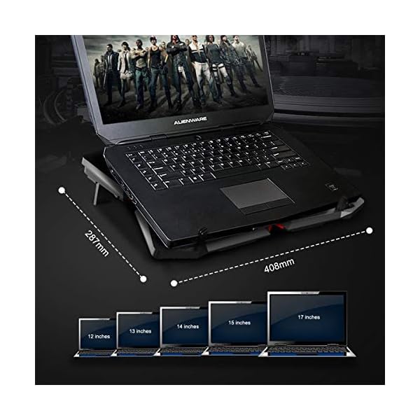 Zwini Laptop Cooling Pad 12"-17" Laptop Cooler Stepless Speed Fan Ultra Quiet Cooling Pad Stand with 5 Fans at 1400 RPM LED light 2 USB Ports