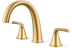 JABBOL Brushed Gold Roman Tub Faucet, Solid Brass Bathtub Faucet Set with Valve, 2-Handle Widespread Deck Mount Bathtub Faucets 3 Hole, High Flow Bath Tub Faucet Set with Hot & Cold Supply Lines