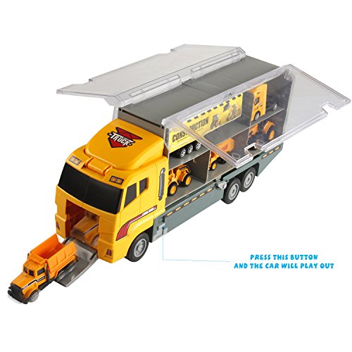 Oumoda Transport Car Carrier Truck Toy, Die-cast Construction Truck Vehicle Car Toy Set Matchbox Cars Gifts for Age 3 4 + Years Old Boys and Girls (Includes 10 Small Truck Toy and 1 Big Carrier Truck) - Thumbnail 5