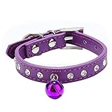 Doggy Collar,Haoricu Dog Pet Puppy Cat Bling Crystal With Small Bell Necklace (S, Purple)