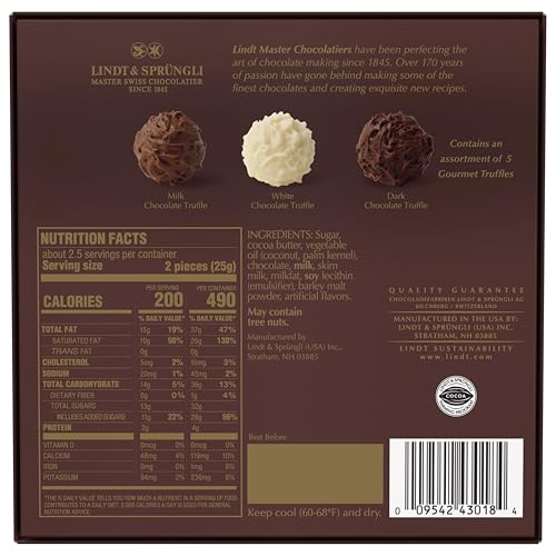 LINDT GOURMET TRUFFLES CHOCOLATE CANDY TRUFFLES GIFT BOX, ASSORTED CHOCOLATE TRUFFLES, 2.8 OZ.
