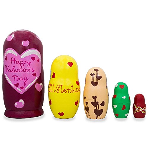 6" Set of 5 St. Valentine's Day Cupid Love Wooden Nesting Dolls