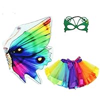 Rainbow Kids Butterfly Wings Costume for Girls Mask Tutu Halloween Dress Up Party (Rainbow)