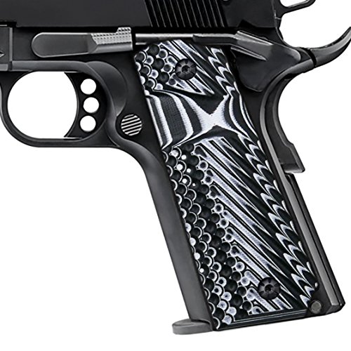 Cool Hand 1911 Grips,Full Size(Government/Commander), OPS Texture,White/Black G10, Big Scoop, Ambi Safety Cut