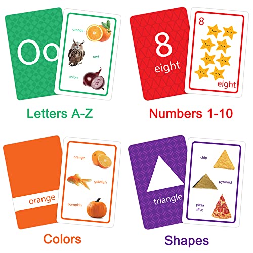 BenBen Flash Cards for Toddlers 2-4 Years, 100 Cards, Pre-K Sight Words Learning Cards: Alphabet ABC, Numbers, Colors & Shapes, Bonus Spot The Differences Card Game for Kids, Jumbo Size