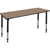 Regency Kee 60 x 24 in. Height Adjustable Classroom Activity Table- Noble Oak Top &amp; Black Base