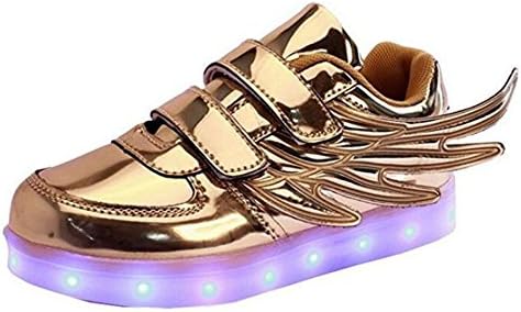 Otamise Girls'Multi-Color LED Light Up Wings Shoes USB Charging Glowing Sneaker Gold US 12.5M