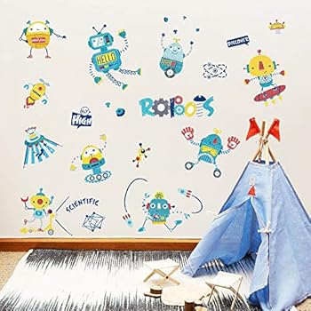ufengke Robots Rocket Wall Stickers Auto Scientific Wall Decals Art Decor for Boys Kids Bedroom Nursery DIY