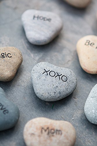 XOXO Engraved Stone Heart Shaped Inspirational Sandblast Stone, Perfect Gorgeous Unique Gift Ideas, Natural Beach Pebble Rock