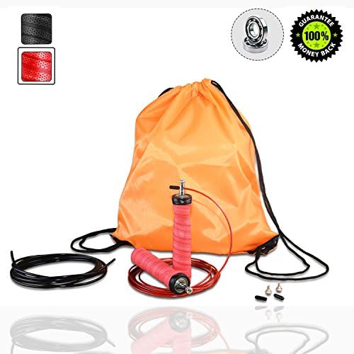 Jump Rope with Rapid Ball-bearing System, Anti-slip Handles, Professional Speed Skipping Rope with Adjustable Non-kinking PVC Coated Steel Cable - Best for Crossfit, Workout, Men, Women, Kids(Red)