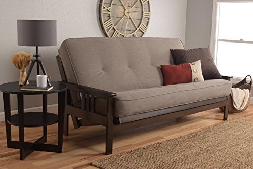 "MATTRESS and FRAME SET ONLY" Wooden Futon Monterey Arms Style Sofa Bed Couch Innerspring Mattress Cover Choices Buy Futons by Jerry Sales (Espresso Frame - Stone Linen Fabric)