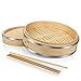 Flexzion Bamboo Steamer Basket Set (8 inch) with Stainless Steel Banding, 50 x Steamer Liners and 2 Pairs of Chopsticks, Steam Baskets for DimSum Dumplings, Rice, Vegetables, Fish and Meat
