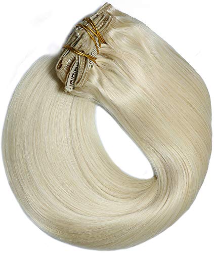Aison 10 pcs 220g per package Clip in Human Hair Extensions 22 inch Platinum Blonde/lightest Blonde Thicken Double Weft 100% Remy Human Hair Super Real 9A grade Quality Silky Straight For Full Head