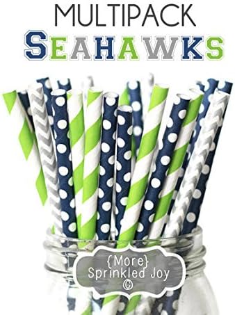 Designer Durable Disposable Drinking Paper Straws (25) Seahawks