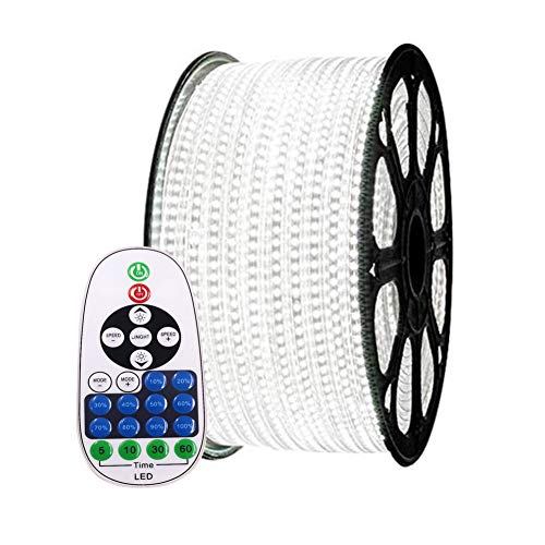 XUNATA99ft Flexible LED Strip Lights, AC 110-120V 60 LEDs/M Dimmable Waterproof SMD 5050 LED Rope Light with Remote Controller for Party Home Decoration (White)
