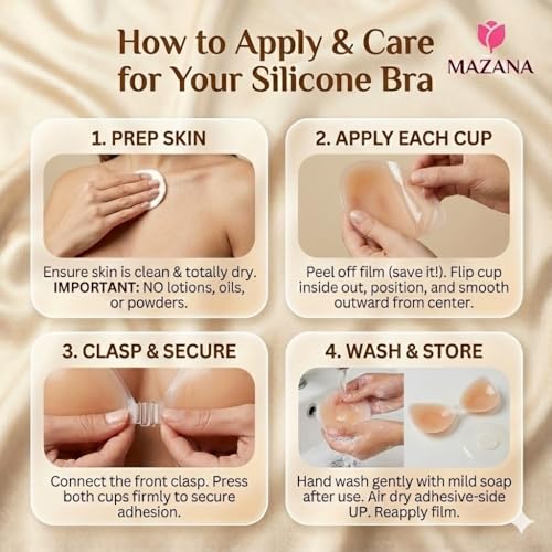 MAZANA Strapless Bra & Silicone Backless Bra for Women | Invisible Push Up Stick-On Bra with Wireless Support | Reusable Adhesive Bra for Backless Dresses, Wedding & Evening Gowns