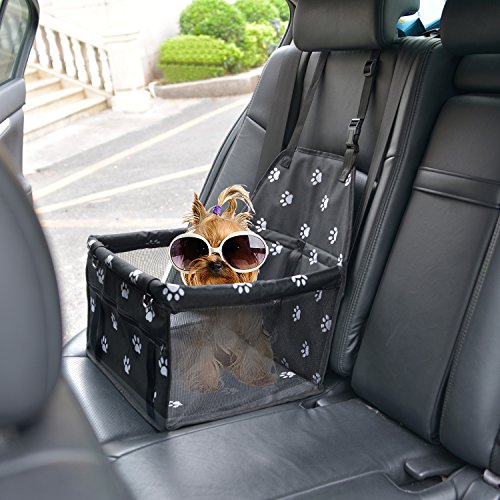 Pet Car Booster Seat Carrier,Portable Foldable Pet Car Seat Cover Carrier with Seat Belt for Dog Cat Puppy Kitty up to 25lbs (Black)