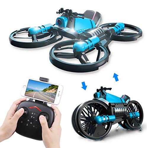 2 in 1 Foldable RC Drone with Camera and Motorcycle Wi-Fi Live Video One Key Return Altitude Hold Headless Mode Toy Gift for Kids Adults - Thumbnail 7