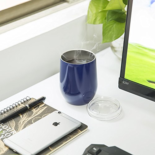Skylety 12 oz Double-insulated Stemless Glass Wine Tumbler, Stainless Steel Tumbler Cup with Lids for Coffee, Drinks, Champagne, Cocktails (Dark Blue) - Thumbnail 3
