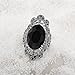 Mytys Vintage Decorative Pattern Marcasite Crystal and Marquise Onyx Rings