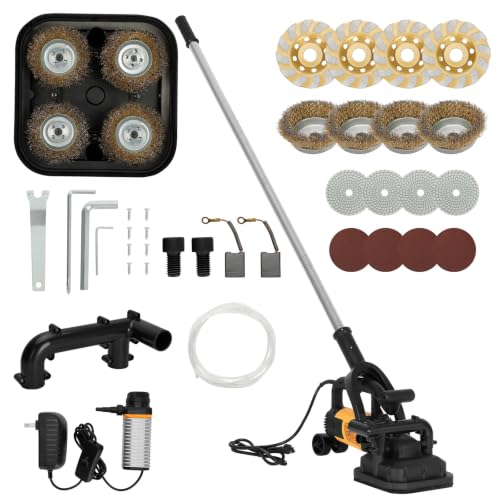 4-Head Concrete Grinder Machine with Handle & Auxiliary Wheels, 3800W Motor