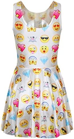 Zago Womens Sleeveless A-line Skater Pleated Emoji Print Dress White Large