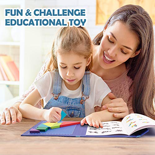 Wooden Pattern Blocks Shapes Tangrams Puzzles for Toddler, Montessori