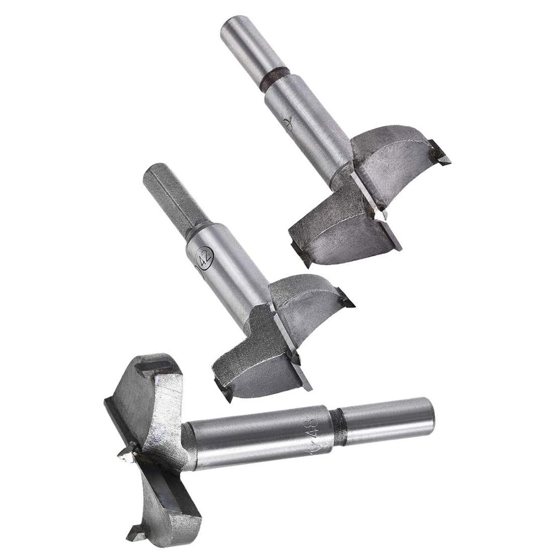 MACHSWON 3 PCS Forstner Drill Bits Tungsten Carbide Wood Hole Saw Opener Drill Bit 42mm+45mm+48mm Woodworking Drilling Boring Bit Cutter