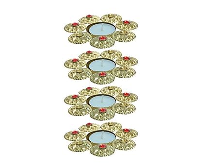 Kriti Creations Set of 4 Metal Reusable Tea Light Diyas for | Tea Lights Candle Holder | Diwali | Pooja | Festival | Home Decoration