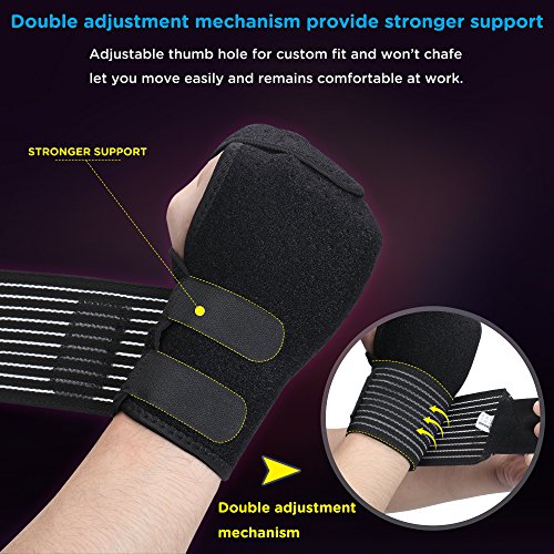 Yoassi Wrist Brace 2 Packs, FDA Registered Double Adjustment Mechanism Wrist Support Brace for Carpal Tunnel, Tendonitis, Wrist Pain & Weightlifting, One Size Fits All Men& Women