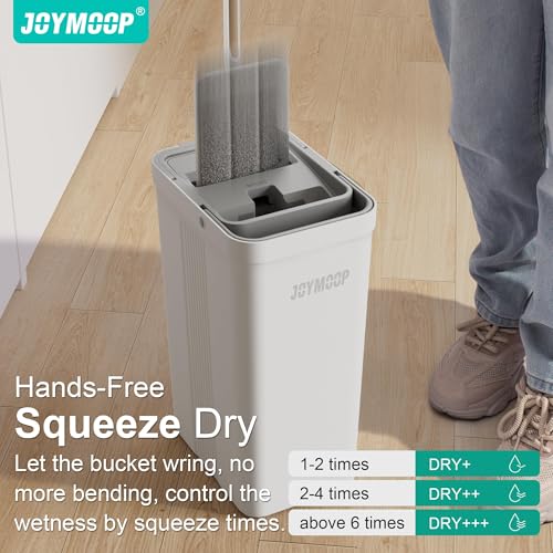 JOYMOOP Mop and Bucket with Wringer Set for Home, Flat Mop and Bucket System, Mops for Floor Cleaning and Wall Cleaner, with 3 Reusable Microfiber Mop Pads