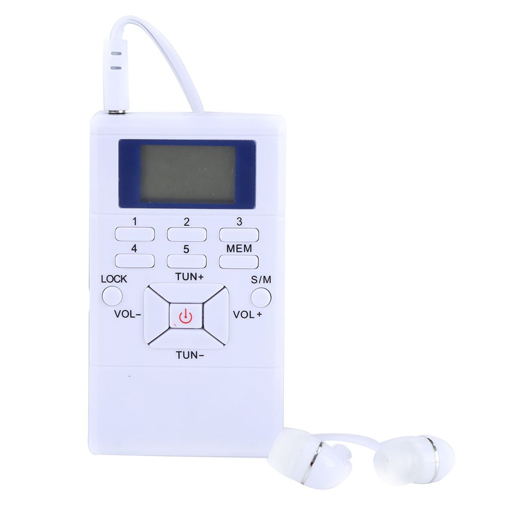 Portable Radio Mini Radio,Pocket FM Radio Digital Signal Processing Wireless Receiver With Earphone (White)