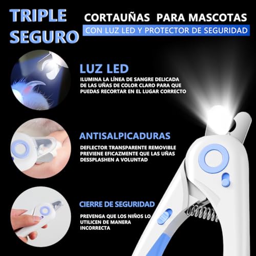 MXHIGO 2 en 1 Cortauñas para Perros y Gatos con Luz LED y Lima de Uñas, Ilumina las Uñas o la Línea de Sangre para Recortadores Seguros, Evitar Cortes Excesivos, Corte Rápido, Fácil de Recortar