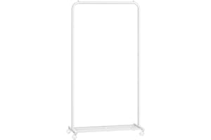SONGMICS Clothes Rack with Wheels, 29.1 Inch Garment Rack, Clothing Rack for Hanging Clothes, with Dense Mesh Storage Shelf, 