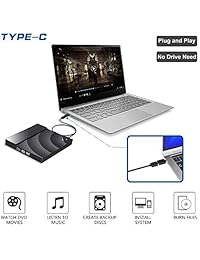 Unidad externa de CD y DVD versión actualizada, Tintec USB 3.0 tipo C Dual Port DVD + -RW grabadora con control táctil, transferencia de datos de alta velocidad, portátil delgado para ordenador portátil, ordenador portátil, Windows, Mac OS, etc.