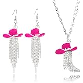 ONLYJUMP 2 Pcs Western Earrings Necklace Jewelry Shinny Rhinestone Cowlady Earrings Sparkly Rhinestone Tassels Necklace Wild West Country Jewelry