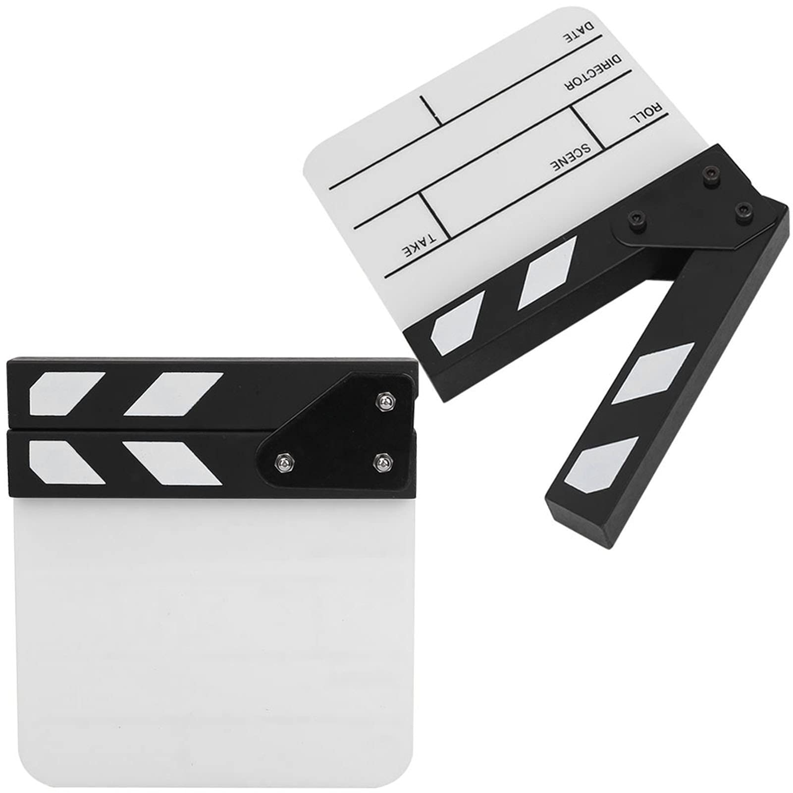 Mini Clapperboard,Director's Acrylic Clapboard TV Movie Action Scene Board Film Cut Prop with Pen 5.9 * 6.5 * 1inch(White/Black)