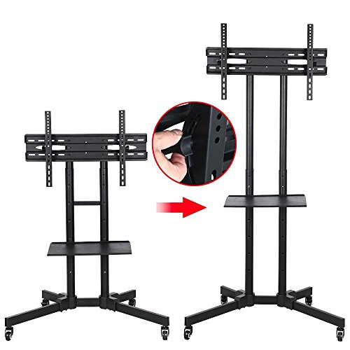 go2buy Mobile TV Cart Mount Stand for 32 to 65 Inch LED LCD Plasma Flat Screen Panels with Storage Shelves on Wheels
