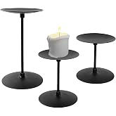 3 PCS Black Candle Holders, 3.5 Inches Round Metal Candle Stands 3 Heights, Minimalist Pillar Candle Holders for Table Centerpieces, Fireplace Decorations, Retro Christmas Candle Holder Set