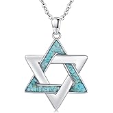 StoryMidir Star of David Necklace 925 Sterling Silver Chai Cross Hexagonal Star Turquoise Necklace Jewish Jewelry Gifts for Women Men