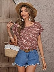 Floerns Women's Short Sleeve Business Casual Tops