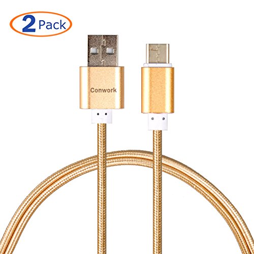 USB Type C Cable, Conwork [2-Pack] 5Ft Nylon Braided USB Type C Charger Cord with Premium Aluminum Connector For ChromeBook Pixel, Nokia N1 Tablet, Asus Zen AiO and Other Type C Devices (Gold)