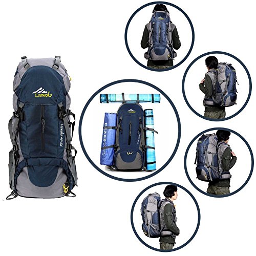 Hiking Backpack 50L Travel Daypack Waterproof with Rain Cover for Climbing Camping Mountaineering by Loowokoï¼ˆDark Blue)ï¼‰