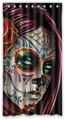 Shading Blackout Thermal Insulation Window Curtains Custom Flower Sugar Skull Window Window Curtain 52" x 96" Inch - 1 Piece