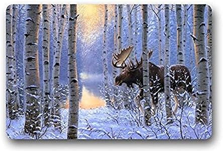 homelover(TM) Custom It On The Move Painting Winter Snow Animals Forest Moose Design Rectangular Non Slip Doormat Rug Cover Pad Outdoor Indoor By Kitchen Decor Floor Mats Rugs 23.6 X 15.7 Inches