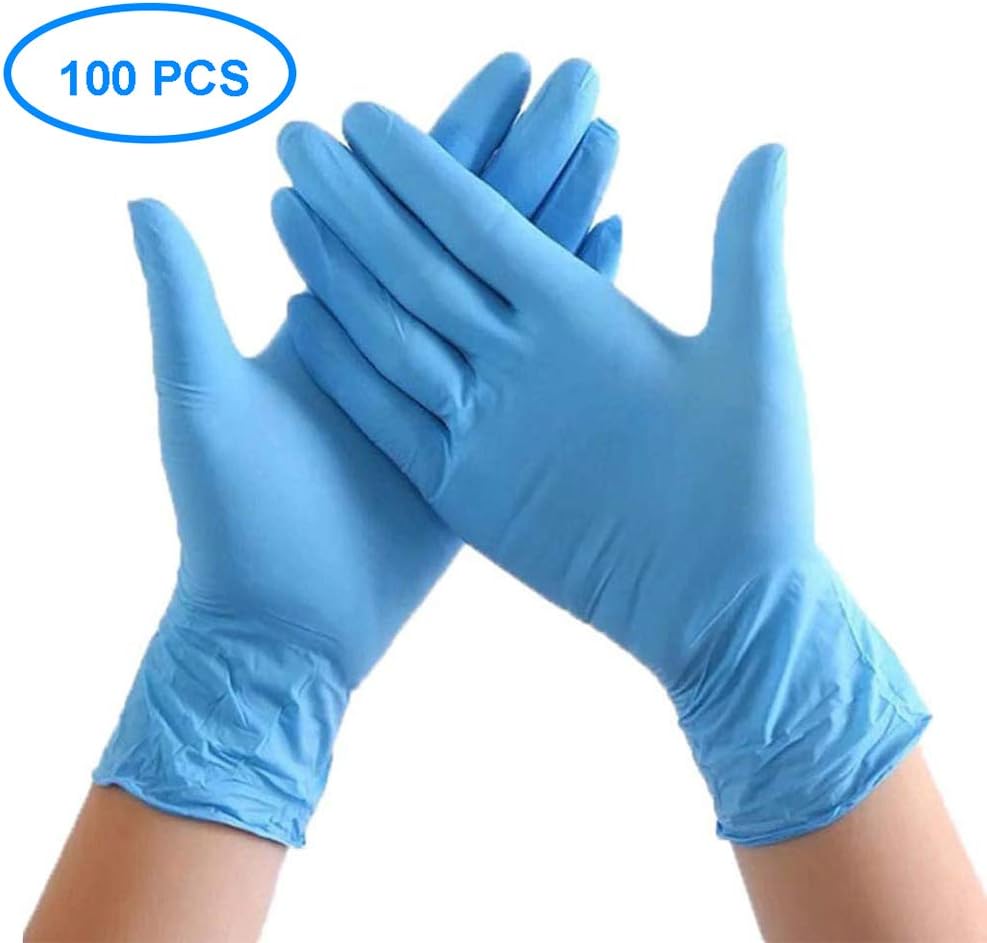 VGOCA 100 Pcs Nitrile Disposable Gloves Powder Free Rubber Latex Free Medical Exam Gloves Non Sterile Ambidextrous Comfortable Industrial Blue Rubber Gloves M