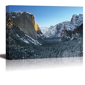 Canvas Prints Wall Art - Yosemite National Park in Winter Tunnel View| Modern Home Deoration/Wall Art Giclee Printing Wrapped Canvas Art Ready to Hang - 12" x 18"