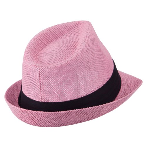 Kid's Paper Straw Black Band Fedora - Pink OSFM