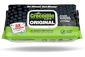 Crocodile Cloth Original Cleaning Wipes – 100 (15” x 10”) Hand & Tool Industrial Cleaning Wipes – Large Multi-Surface Cleaning Cloths, Water-Based Solution with Extreme Cleaning Power — Safe on Skin