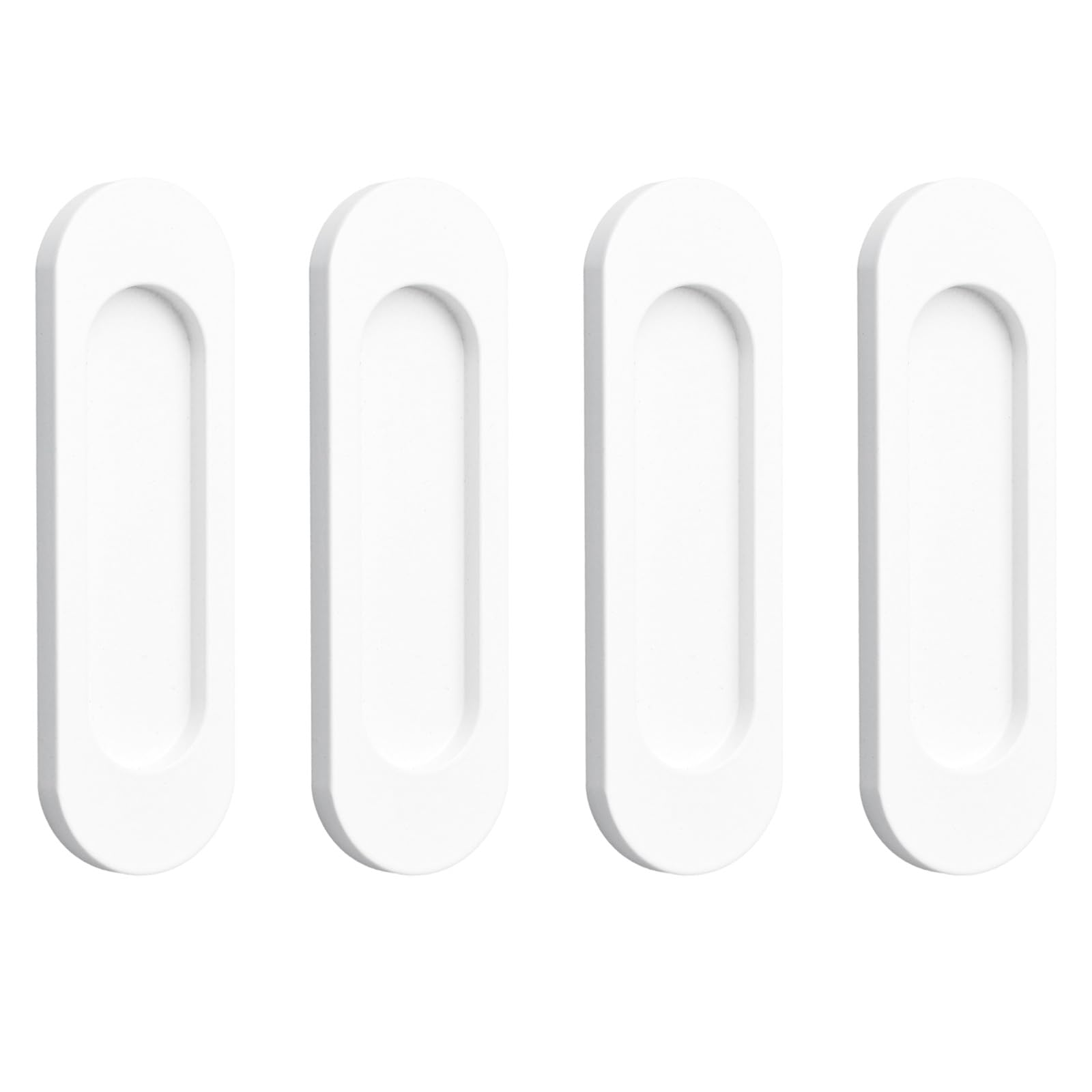 Photo 1 of MOROBOR Self-Stick Oval Sliding Door Pulls, 4pcs Aluminum Alloy Hidden Recessed Pull Handle for Sliding Barn Door Closet Cabinet Drawer Wardrobe (White, 100mm)